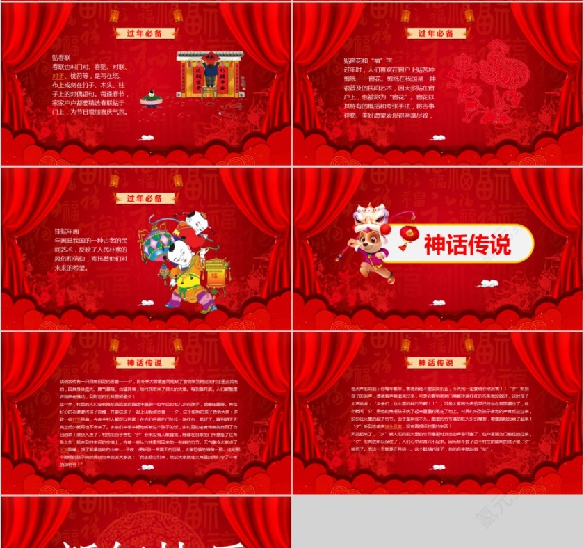 红色大气中国风春节习俗新年快乐PPT模板第4张