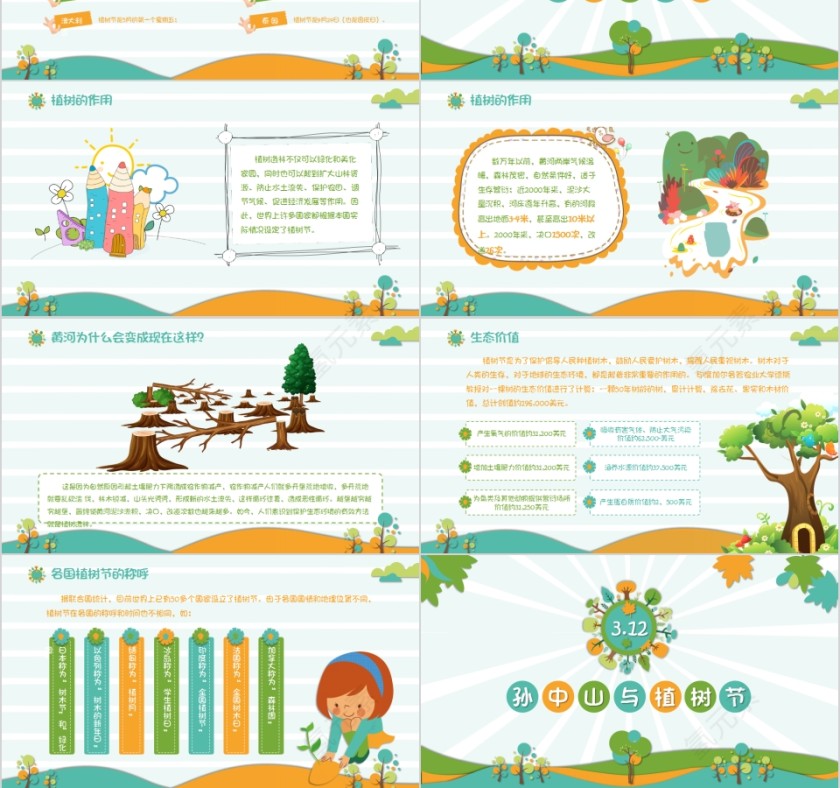 植树造林绿化祖国3.12植树节主题班会PPT模板第3张