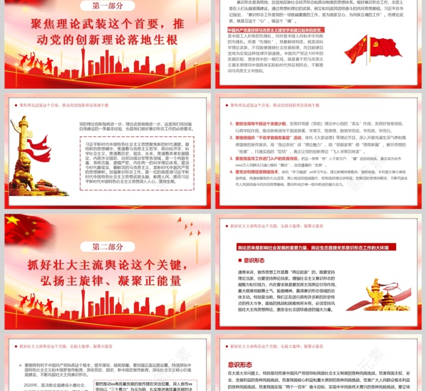 红色党政风抓好意识形态工作举旗亮剑强根固本毫不放松PPT模板第2张