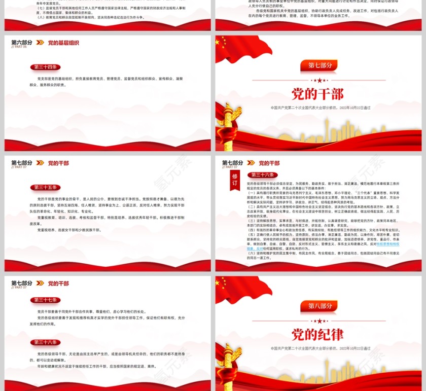 红色党政风2022党章新旧对照版PPT红色精美中国共产党章程新旧对照版党章新变化解读党建党课课件ppt模板第8张