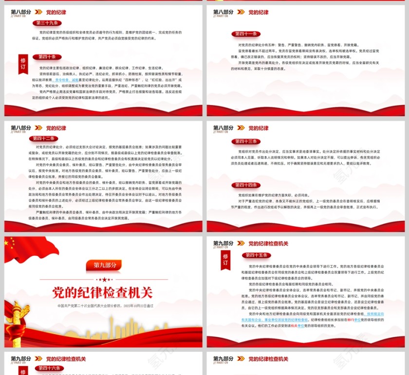 红色党政风2022党章新旧对照版PPT红色精美中国共产党章程新旧对照版党章新变化解读党建党课课件ppt模板第9张