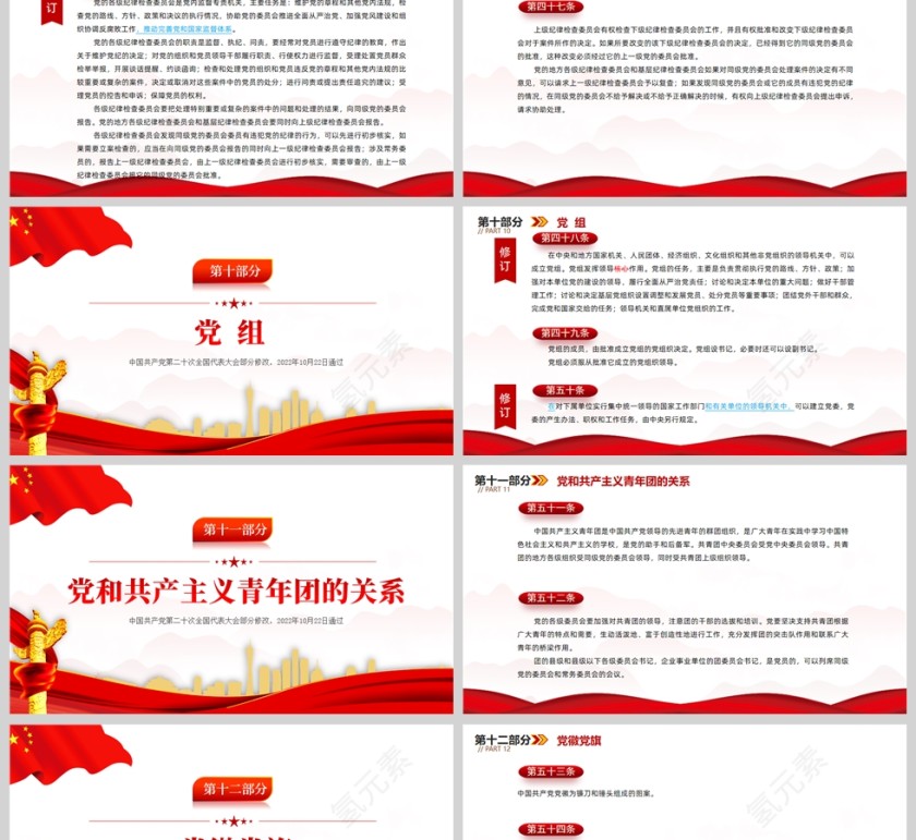 红色党政风2022党章新旧对照版PPT红色精美中国共产党章程新旧对照版党章新变化解读党建党课课件ppt模板第10张