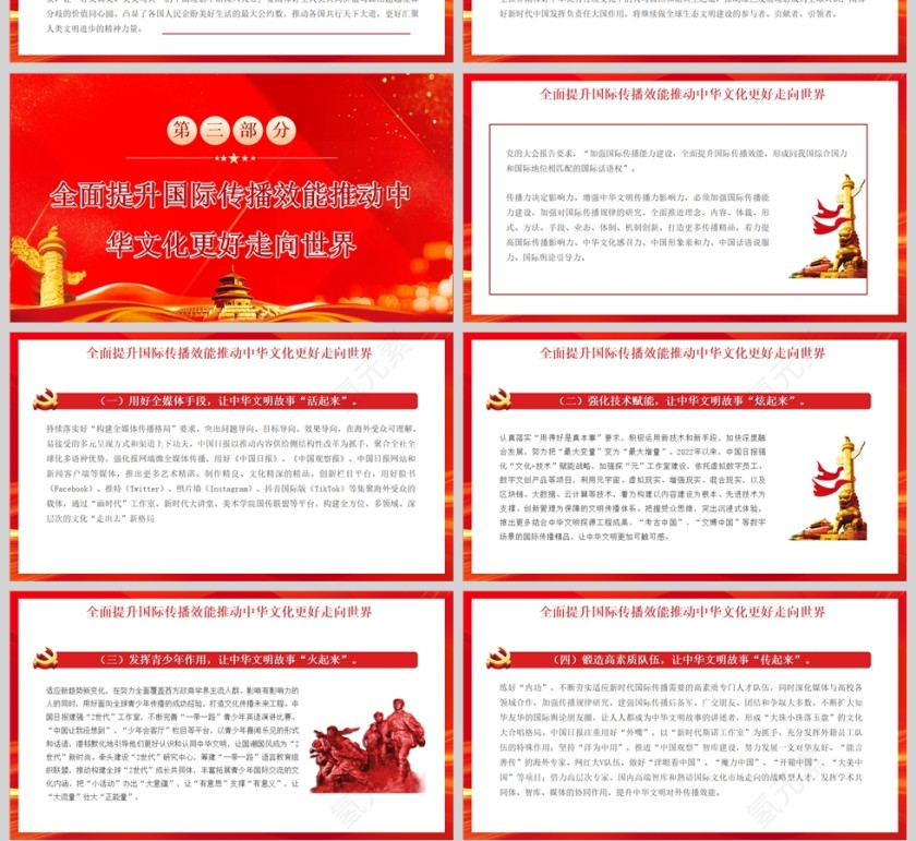 红色党政风坚定文化自信增强中华文明传播力影响力PPT模板第4张