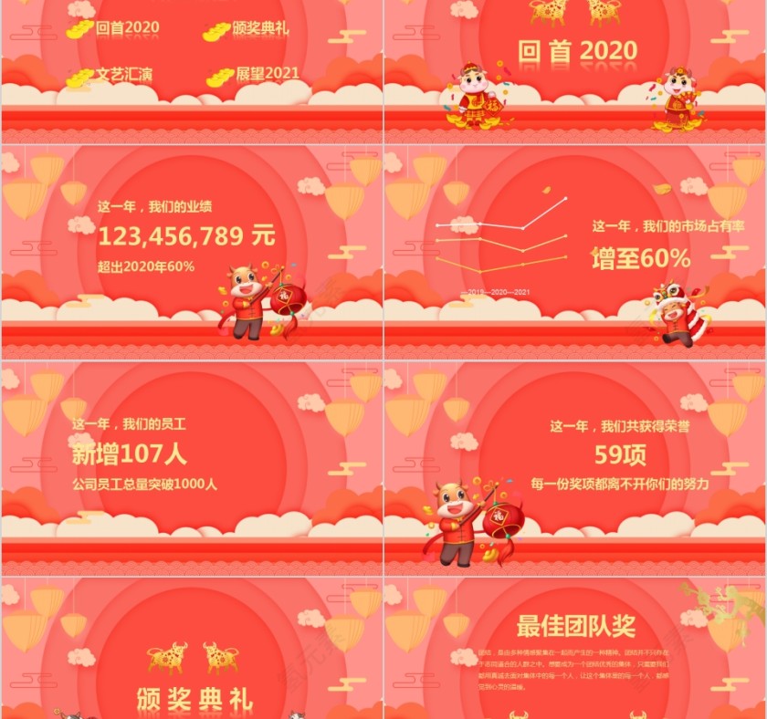 牛年大吉新年联欢晚会PPT模板第2张