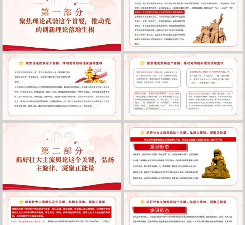 红色党政风抓好意识形态工作PPT模板第2张