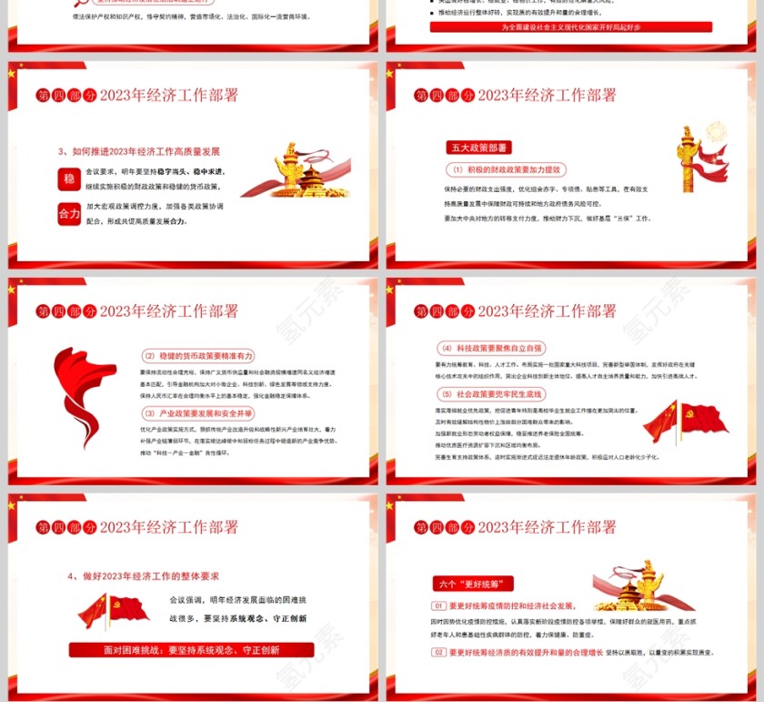 红色党政风2022年中央经济工作会议精神2023经济这样干PPT模板第4张