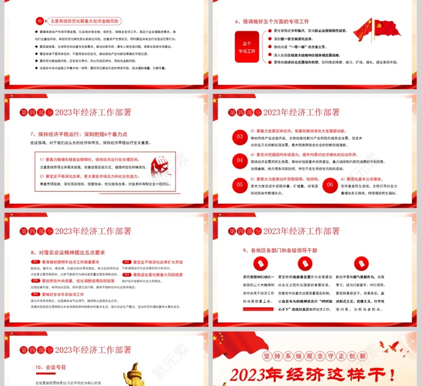 红色党政风2022年中央经济工作会议精神2023经济这样干PPT模板第6张