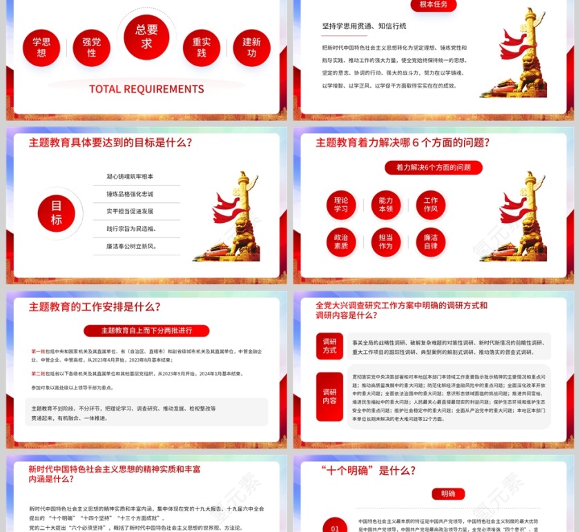 红色党政风2023主题教育知识点PPT模板第2张