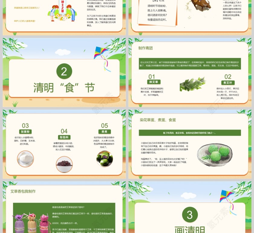 卡通风格《清明融于情 传统润童心》幼儿园清明节主题班会PPT第3张