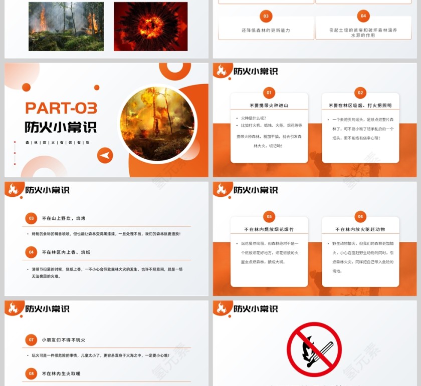 橙色简约风格森林防火知识PPT模板第3张