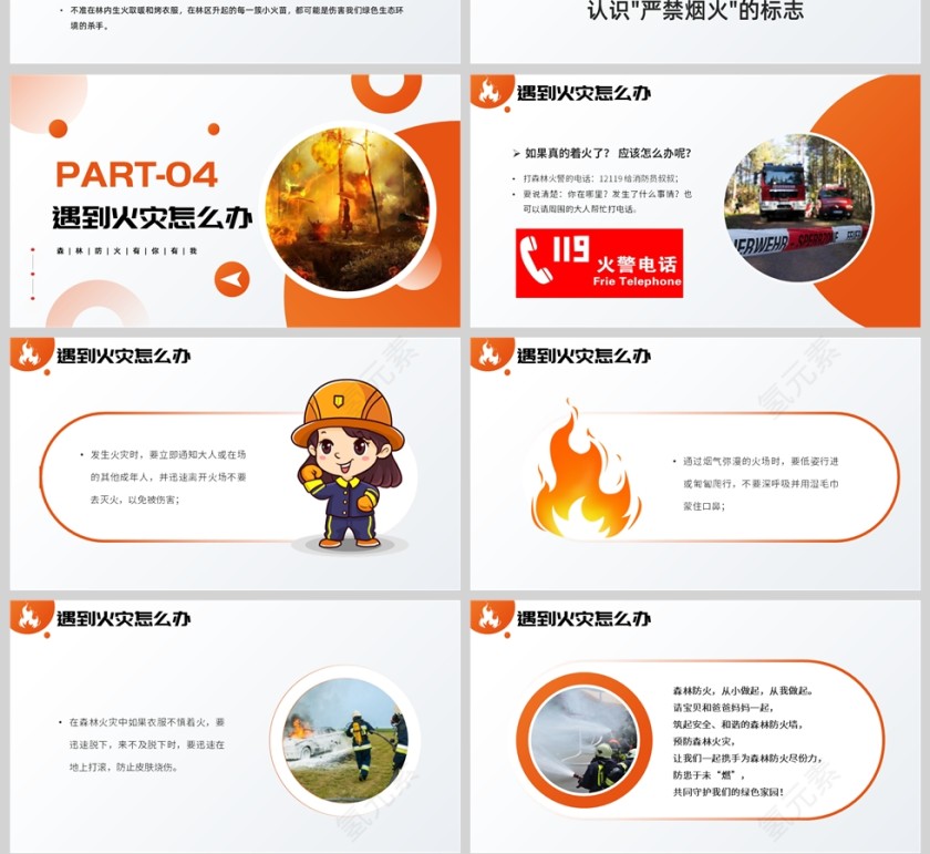 橙色简约风格森林防火知识PPT模板第4张