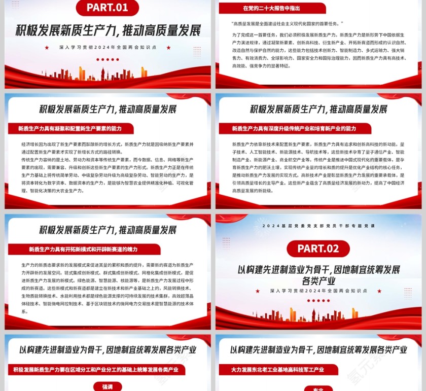 红色简约风格因地制宜地发展新质生产力两会学习报告解读PPT模板第2张