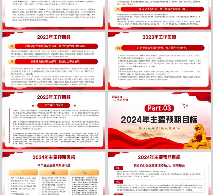 红色党政风格团结奋进坚定不移两会报告精神学习PPT模板第3张