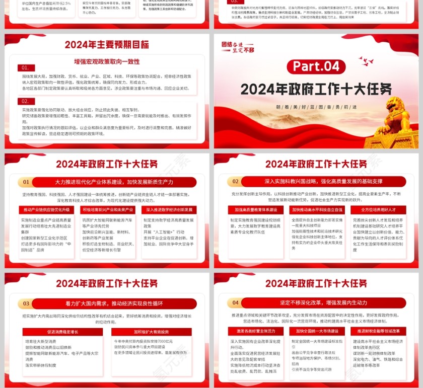 红色党政风格团结奋进坚定不移两会报告精神学习PPT模板第4张