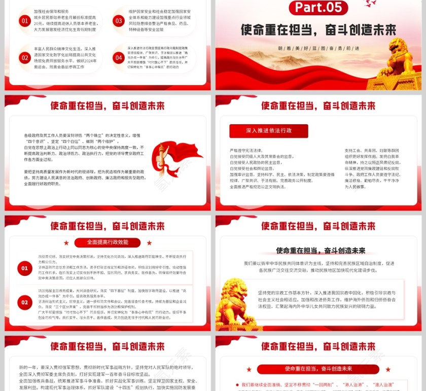 红色党政风格团结奋进坚定不移两会报告精神学习PPT模板第6张