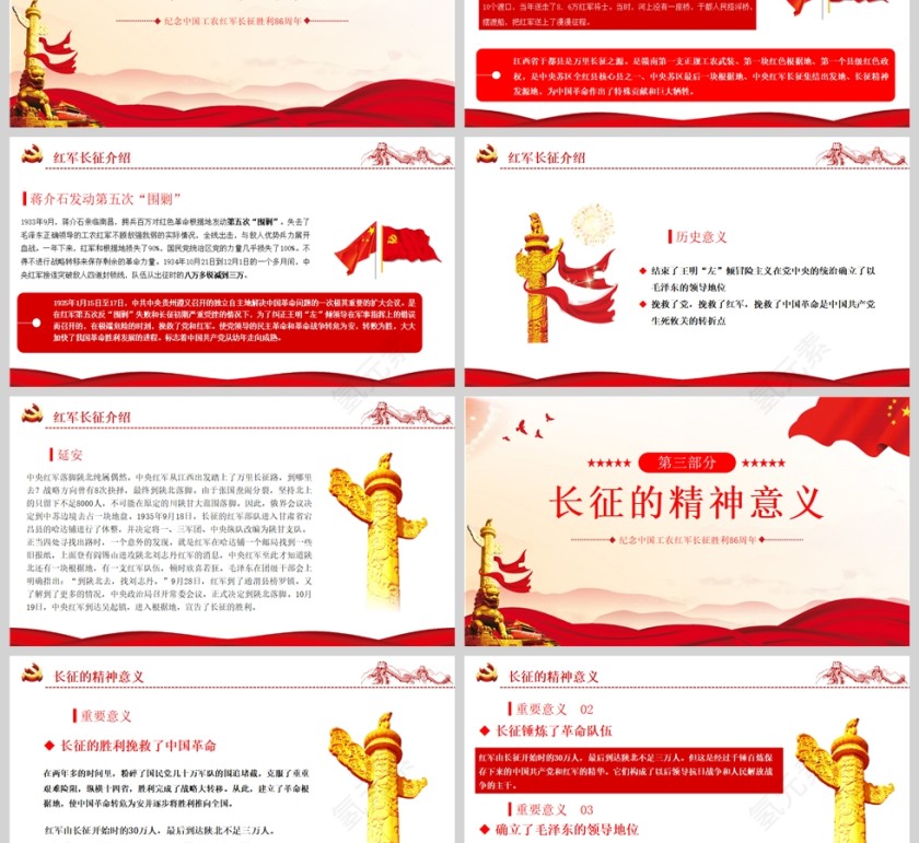 红色党政风长征胜利87周年PPT模板第3张