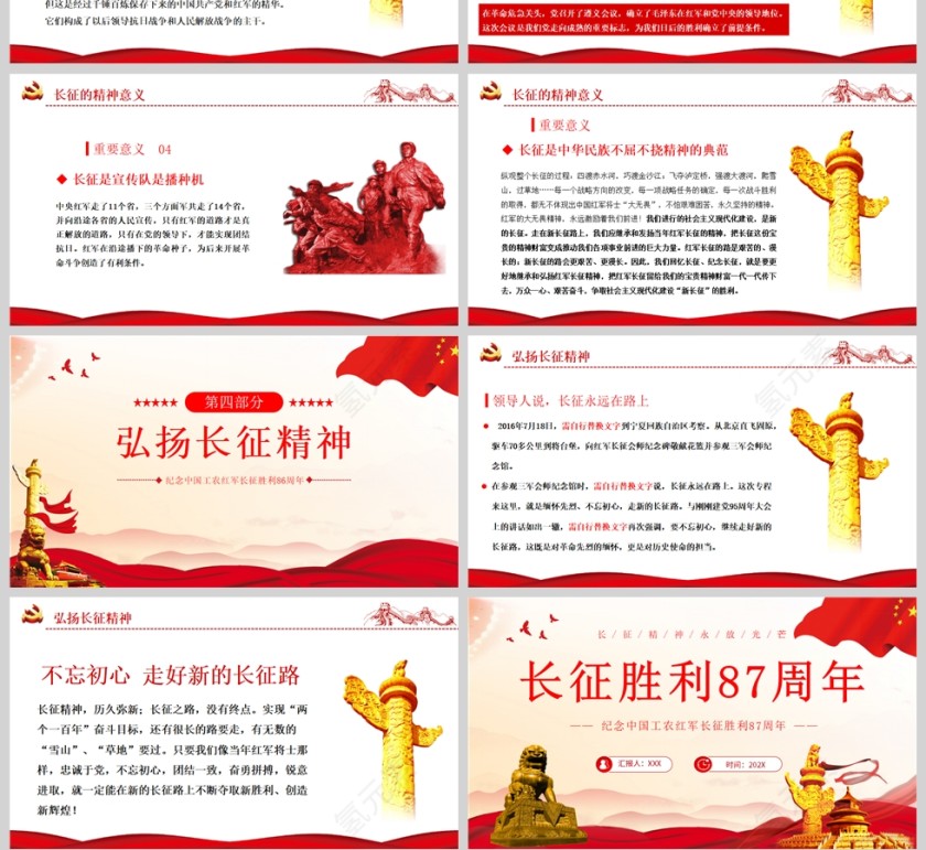 红色党政风长征胜利87周年PPT模板第4张