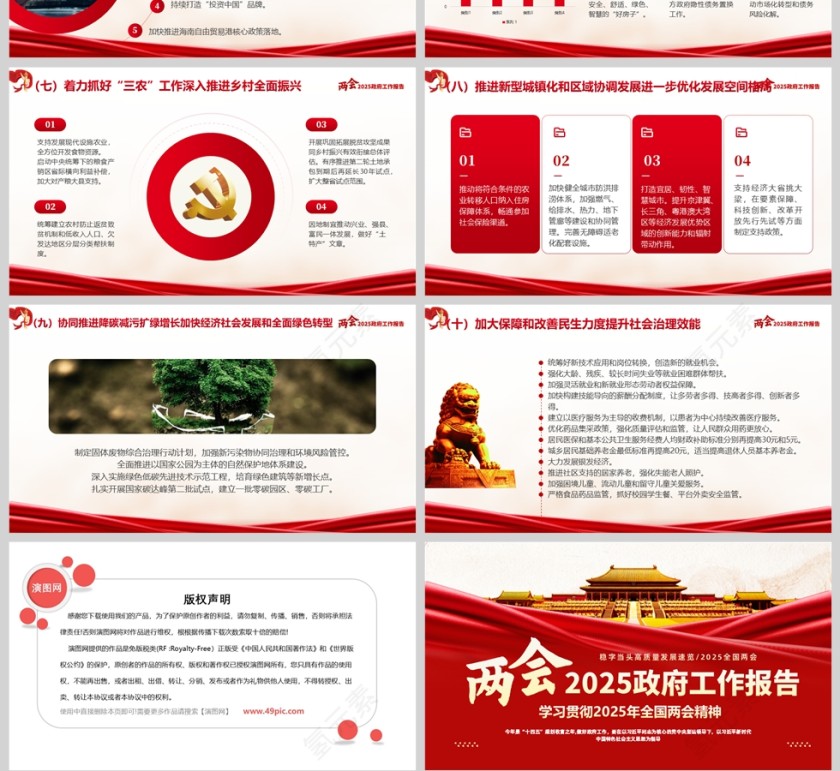 红色党政风格两会政府工作报告解读PPT模板第4张