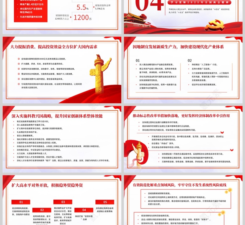 红色简约风2025年度政府工作报告PPT模板第3张