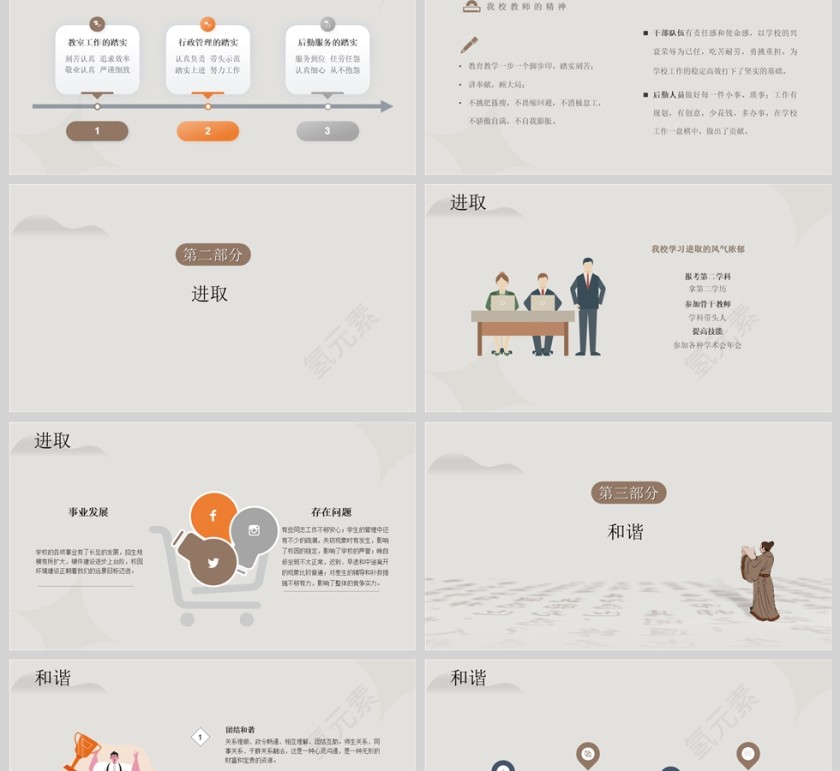 水墨风教师开学工作会议PPT模板第2张