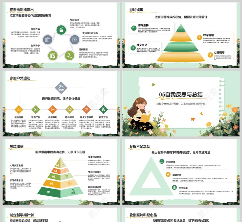 绿色卡通我的寒假生活PPT第5张