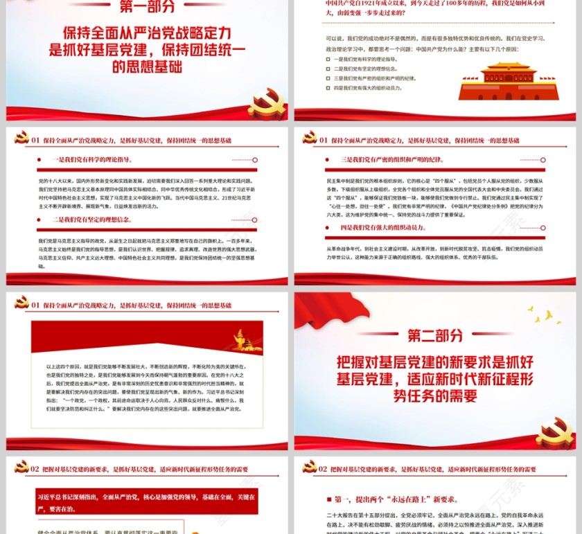 红色党政风贯彻落实全面从严治党新要求做好新时代基层党建工作PPT模板第2张