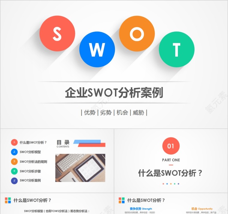 简约企业SWOT分析案例PPT模板第1张