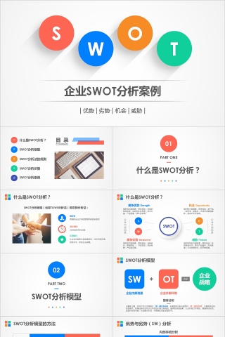 简约企业SWOT分析案例PPT模板