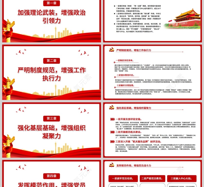 红色党政风坚持五力并举抓好机关党建PPT模板第2张