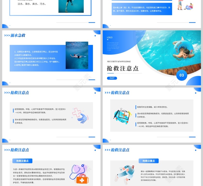 蓝色简约风格防溺水安全知识宣传PPT模板第3张