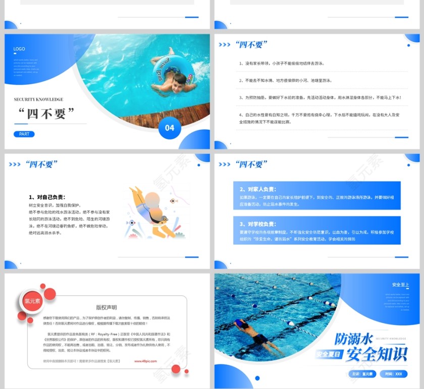蓝色简约风格防溺水安全知识宣传PPT模板第4张