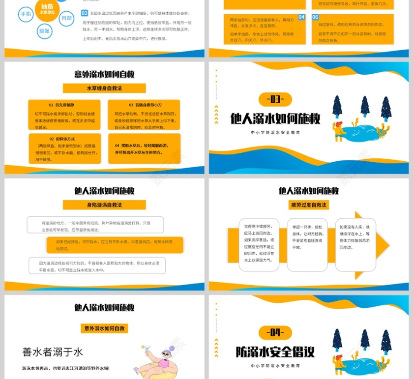 黄绿色卡通风格珍爱生命预防溺水校园主题安全教育PPT模板第3张