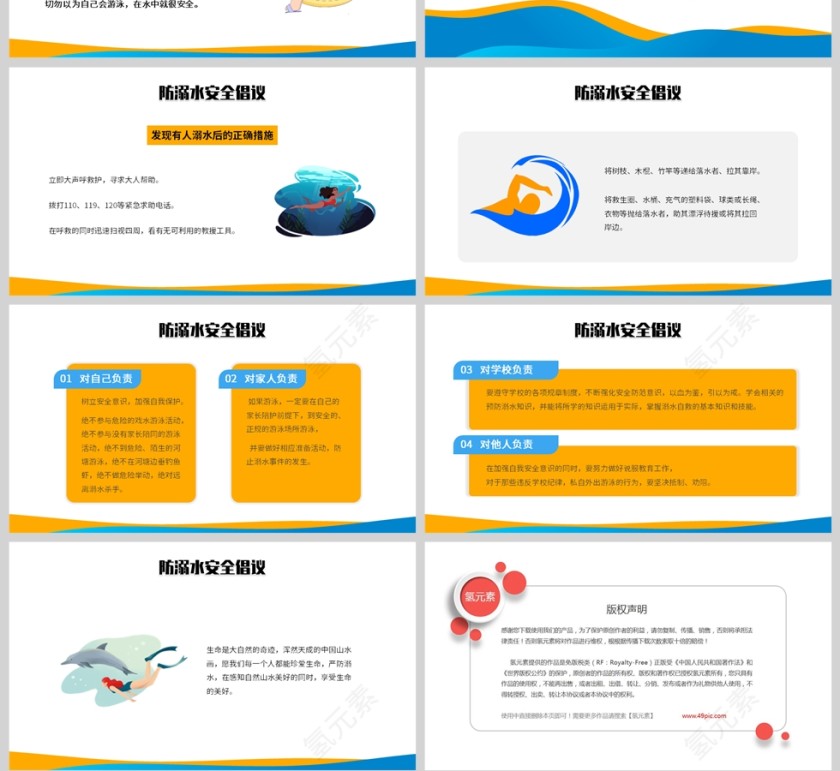 黄绿色卡通风格珍爱生命预防溺水校园主题安全教育PPT模板第4张