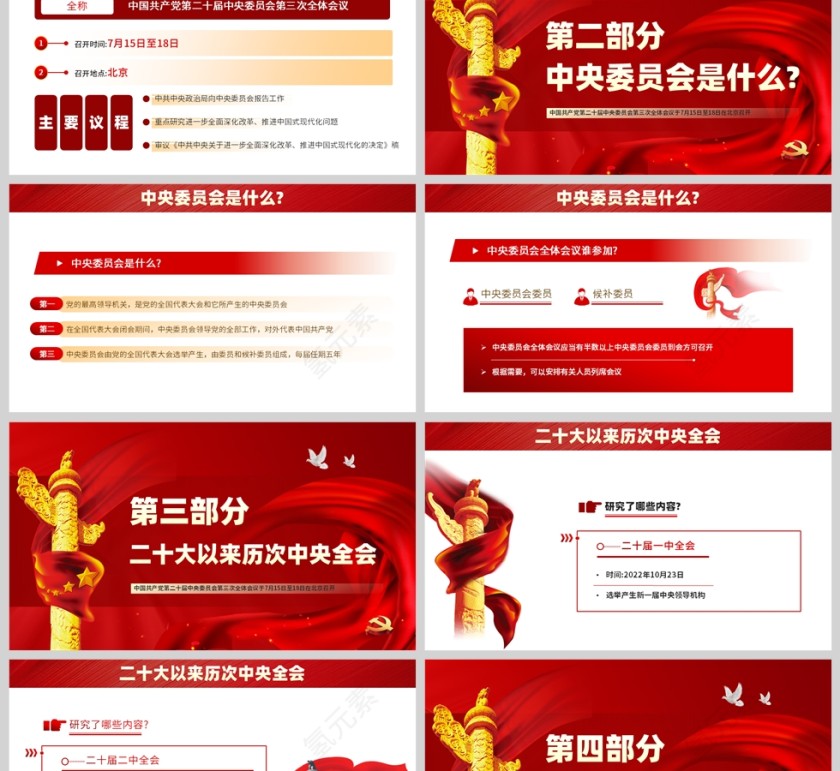 红色党政风格二十届三中全会知识点解读PPT模板第2张