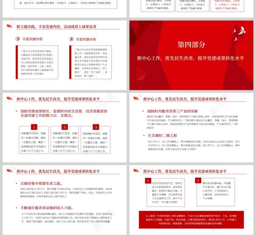 红色党政风党支部书记述职PPT模板第4张