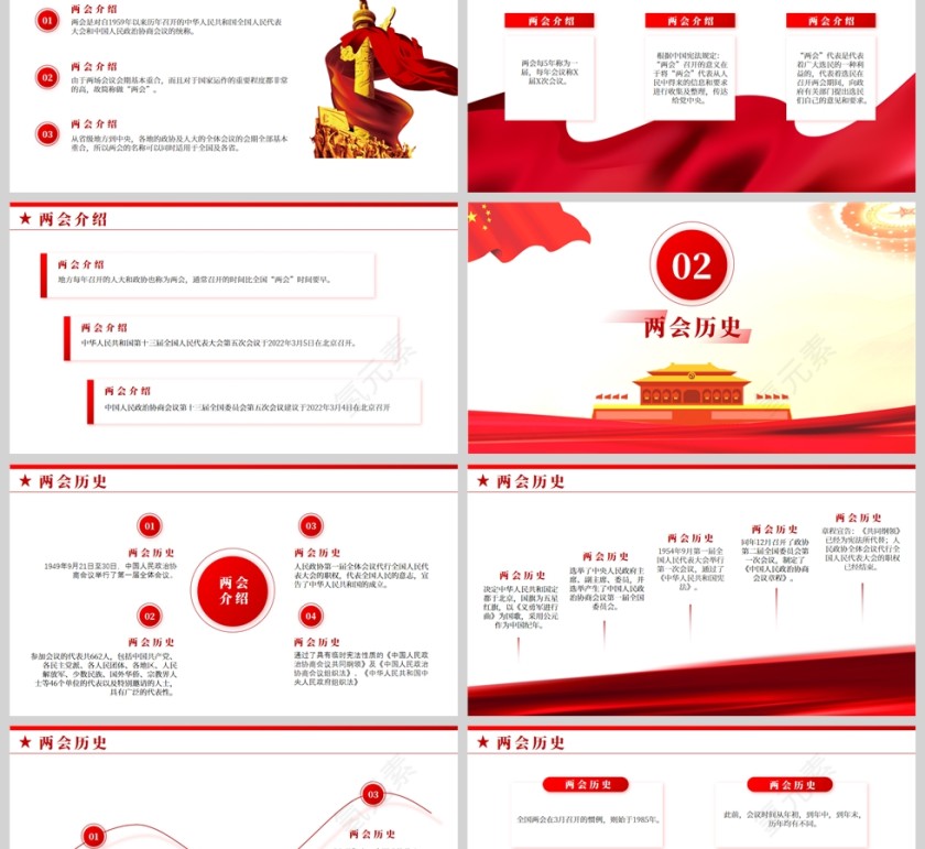 红色党政风慢谈两会PPT模板第2张