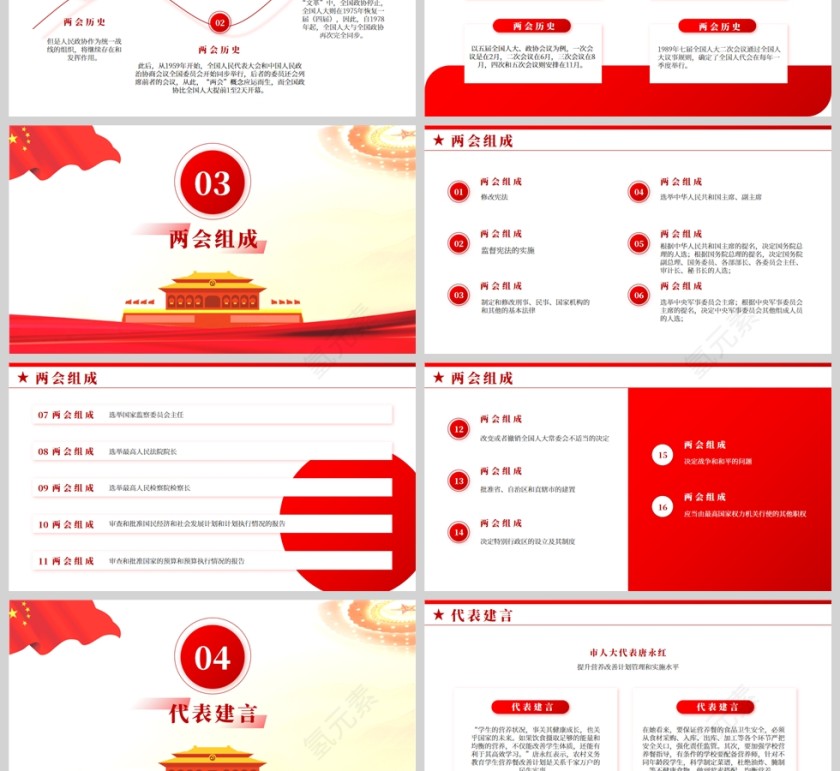 红色党政风慢谈两会PPT模板第3张