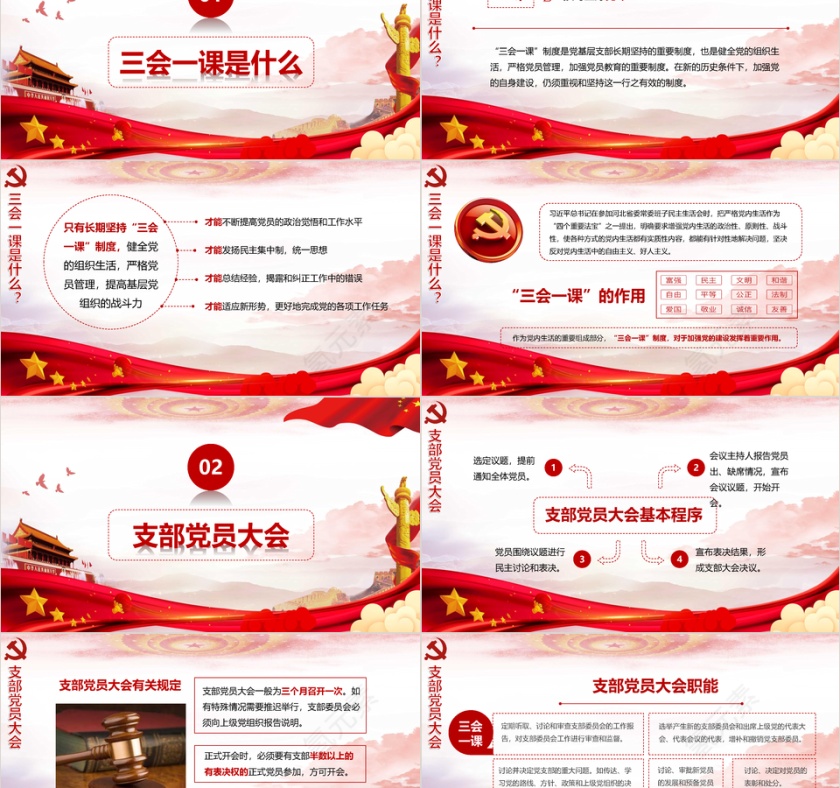 坚持三会一课制度党政教育微党课PPT模板第2张