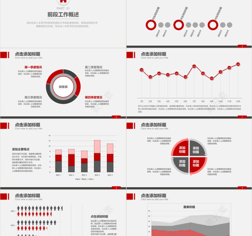 红色简洁可视化图表数据分析总结汇报PPT模板第2张