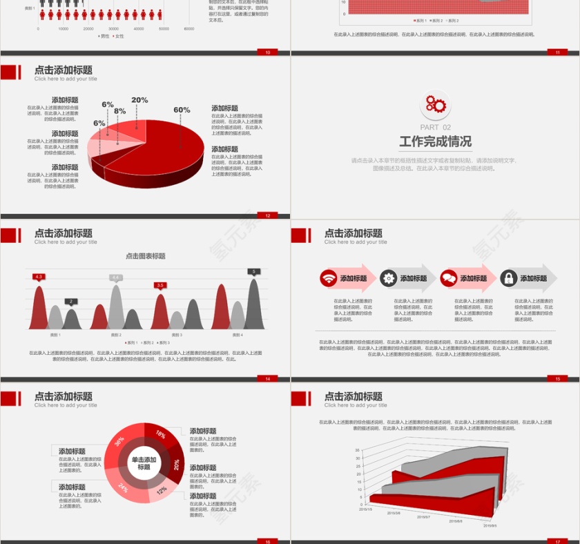 红色简洁可视化图表数据分析总结汇报PPT模板第3张