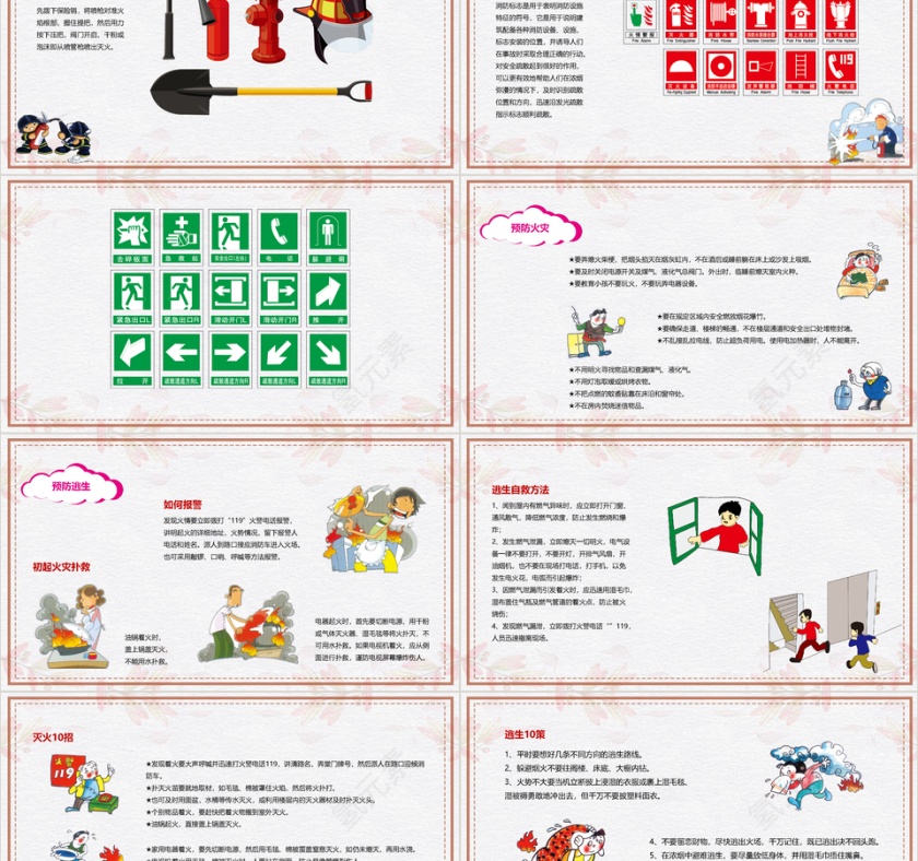 消防安全卡通风火灾防火校园消防安全教育课件PPT模板第2张